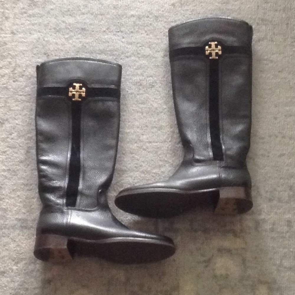 Tory Butch boots black leather and suede 8 winter